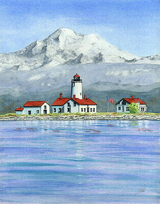 Dungeness Lighthouse with Mount Baker by Julie Senf Dungeness Lighthouse with Mount Baker by Julie Senf