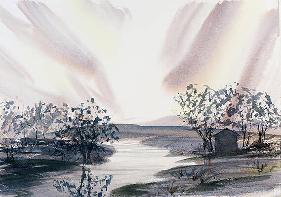 Wall Art - Painting - Dusk Creeping Up the River by Dorothy Darden