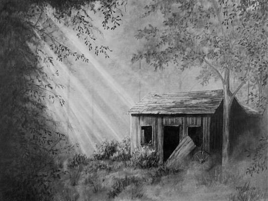 Wall Art - Drawing - Early Morning Cabin by Stephen McCall