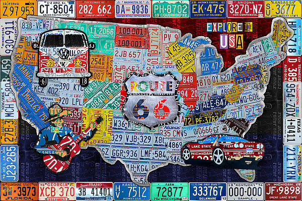 Explore the USA License Plate Art and Map Travel Collage by Design Turnpike Explore the USA License Plate Art and Map Travel Collage by Design Turnpike