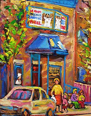 Wall Art - Painting - Fairmount Bagel Fairmount Street Montreal by Carole Spandau