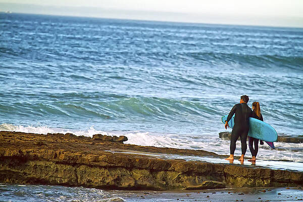 Wall Art featuring the photograph Father And Daughter Surf Session. by Waterdancer