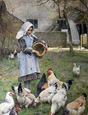 Feeding the Chickens Print by Walter Osborne