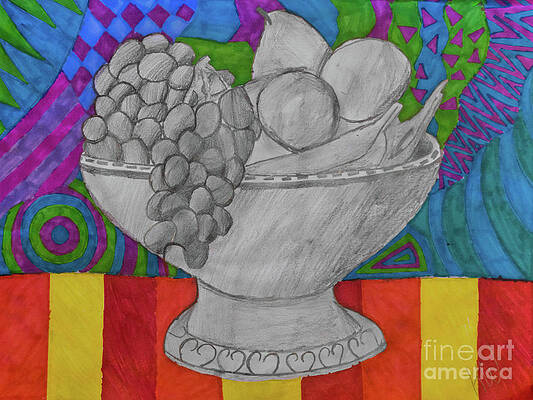 Wall Art - Drawing - Festive Fruit Bowl by Karlie White
