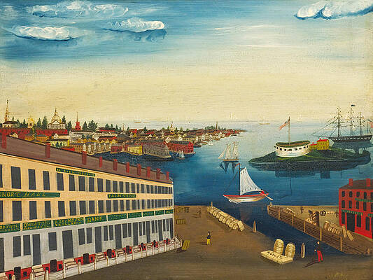 Fireboard with View of Boston Harbor Print by American School 19th Century