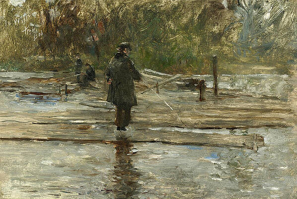 Fisherman and River's Edge. Holland Print by Robert Frederick Blum