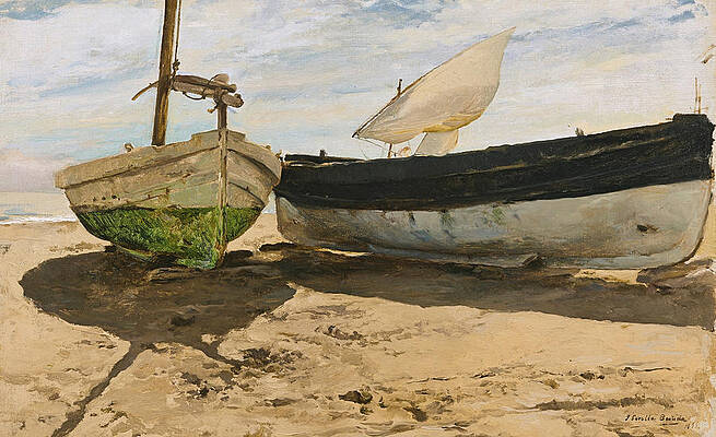 Fishing Boats on the Beach. Valencia Print by Joaquin Sorolla y Bastida