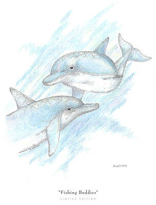 Wall Art - Drawing - Fishing Buddies by David Weaver