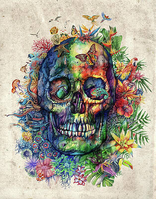 Wall Art - Painting - Floral Tropical Skull by Bekim M