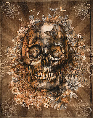 Wall Art - Painting - Floral Tropical Skull Vintage 2 by Bekim M
