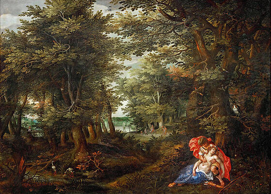Forest Landscape With Cephalus And Procris Print by Denis van Alsloot