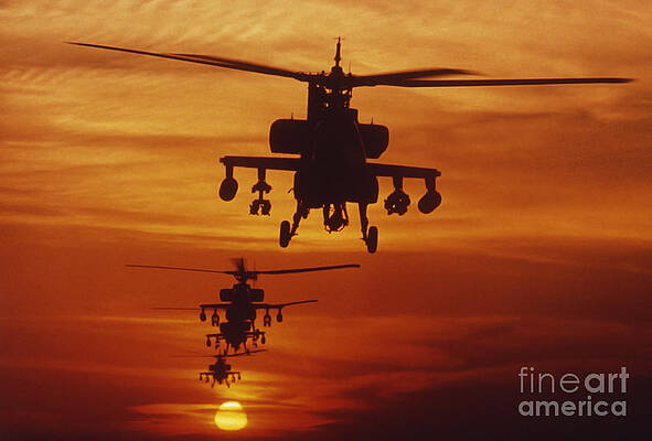 Framed Print Apache Helicopters on Patrol Sunset Picture Poster Military Art 