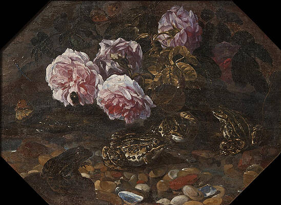 Frogs Wild Roses Shells and Butterflies Print by Paolo Porpora