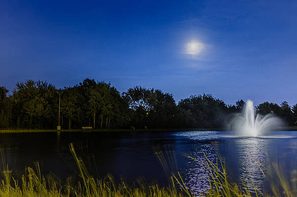 Wall Art - Photograph - Full moon and water fountain by SAURAVphoto Online Store