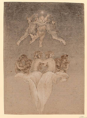 Genii on a Lily Print by Philipp Otto Runge