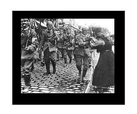 German soldiers marching in town at the beginning of WW1 1914 color frame added 2016 by David Lee Guss German soldiers marching in town at the beginning of WW1 1914 color frame added 2016 by David Lee Guss