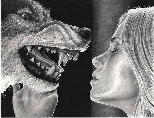 Wall Art - Drawing - Girl and Wolf  by James Holko