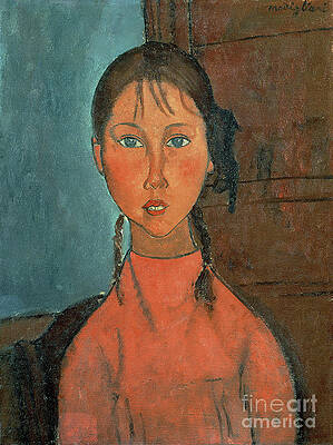 Wall Art - Painting - Girl with Pigtails by Amedeo Modigliani