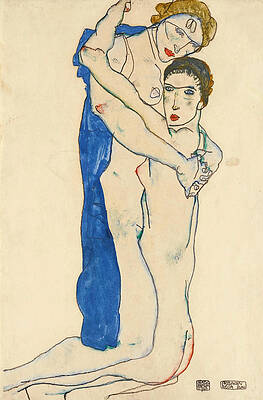 Girlfriend. Pink-Blue Print by Egon Schiele