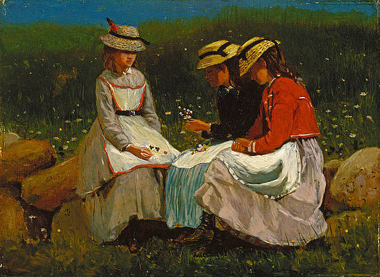 Girls in a Landscape Print by Winslow Homer