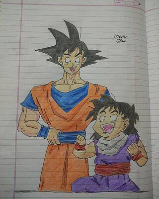 Wall Art - Drawing - Goku and Gohan by M J