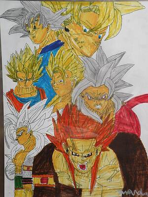 Wall Art - Drawing - Goku's Saiyan's Forms by Brandon Forney