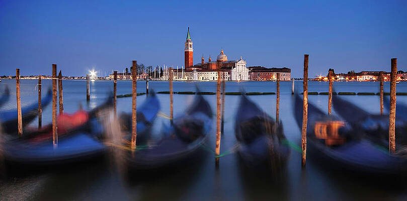 Gondolas and San Giorgio Maggiore at Night - Venice by Barry O Carroll Gondolas and San Giorgio Maggiore at Night - Venice by Barry O Carroll