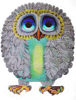 Wall Art - Drawing - Good Luck Owl by Hans Wolfgang Muller Leg