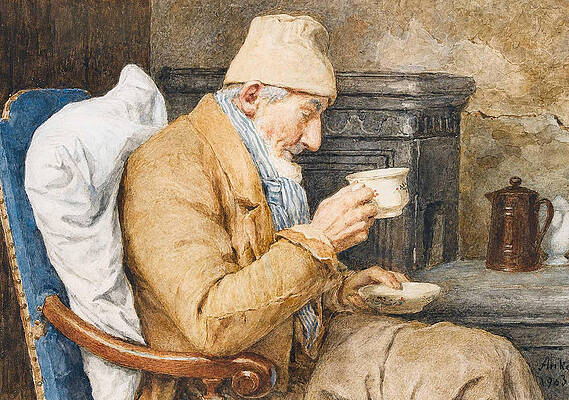 Grandfather With Cup Of Coffee Print by Albert Anker