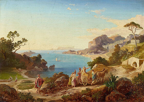 Greek Landscape with Odysseus and Nausicaa Print by Heinrich Gaertner