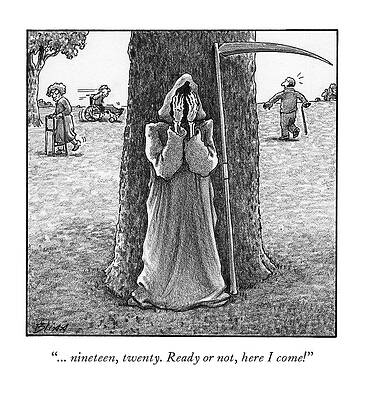 Wall Art - Drawing - Grim Reaper plays hide and seek at an old-age home. by Harry Bliss