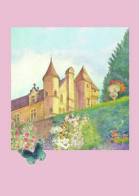 Wall Art - Painting - Handpainted Romantic Chateau Summer Garden by Judith Cheng