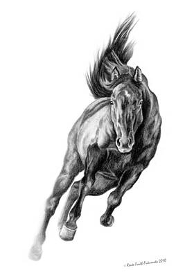Wall Art - Drawing - Head On Galloping Black Horse by Renee Forth-Fukumoto