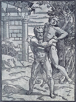 Hercules And Antaeus Print by Ugo da Carpi