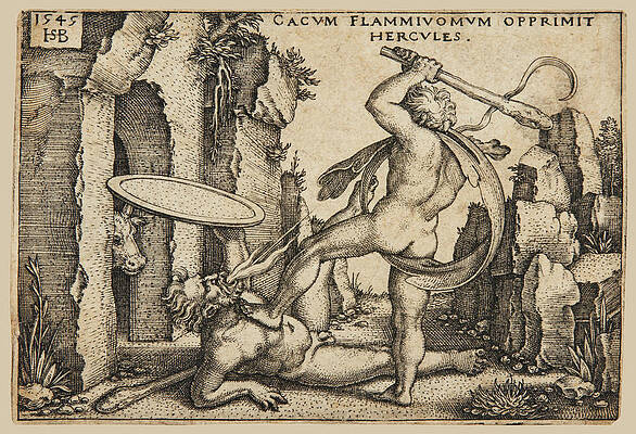 Hercules Killing Cacus At His Cave Print by Sebald Beham