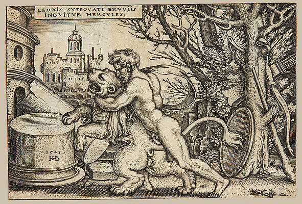 Hercules Killing The Nemean Lion Print by Sebald Beham