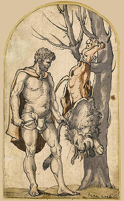 Hercules Skinning The Nemean Lion Print by German School