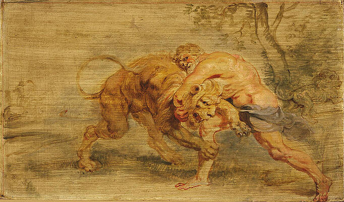 Hercules Strangling The Nemean Lion Print by Peter Paul Rubens
