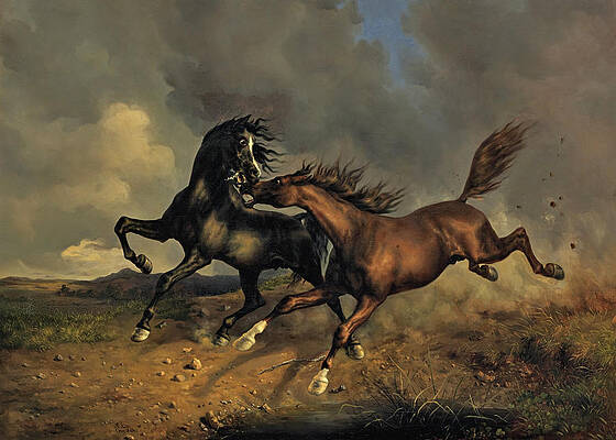 Horses in a Storm Print by Rudolf Koller