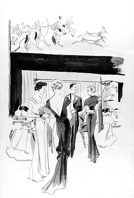 Wall Art - Digital Art - Illustration Of A Man And Women At The Plaza by Jean Pages