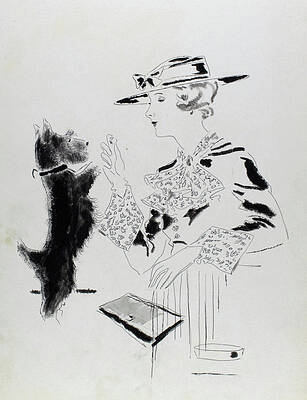 Wall Art - Digital Art - Illustration Of A Woman Feeding A Dog by Jean Pages