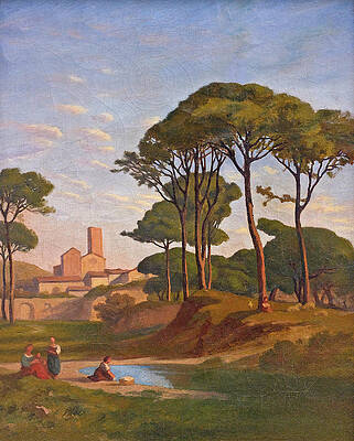 Italianate Landscape with Figures near a Stream Print by Jean Achille Benouville