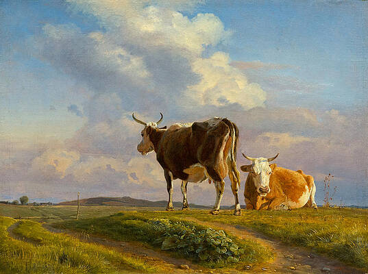 Two Cows in an Open Field Print by Johan Thomas Lundby