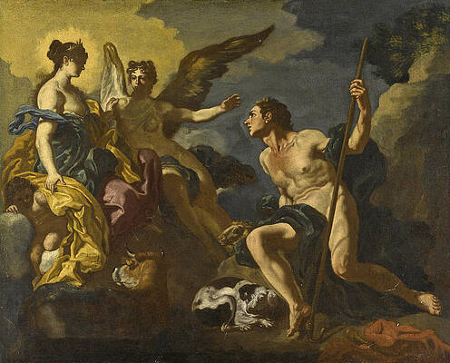 Juno Accompanied By Iris Gives Argus Charge Of Io Transformed Into A Cow Print by Studio of Francesco Solimena