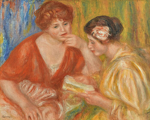 La lecture. Deux femmes aux corsages rouge et rose Print by Pierre-Auguste Renoir
