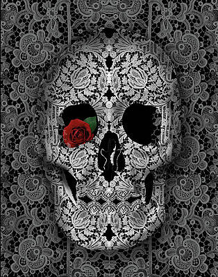 Wall Art - Painting - Lace Skull Black by Bekim M