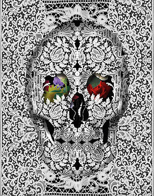 Wall Art - Painting - Lace Skull White by Bekim M
