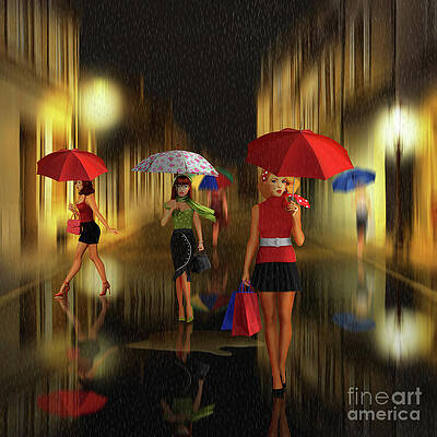Ladies shopping night in the rain by Monika Juengling Ladies shopping night in the rain by Monika Juengling