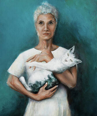 Woman Holding Cat Paintings Fine Art America