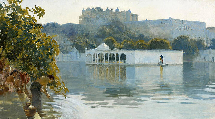 Lake at Oodeypore. India Print by Edwin Lord Weeks
